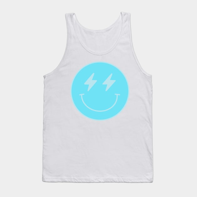 Lightning Bolt Smiley Face Preppy Blue Tank Top by Asilynn